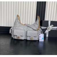 Trendy Design Chanel Shiny Lambskin Maxi Hobo Bag AS5302 Light Grey 2024