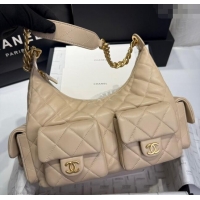 Promotional Chanel Shiny Lambskin Maxi Hobo Bag AS5302 Beige 2024