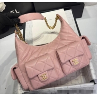 Inexpensive Chanel Shiny Lambskin Maxi Hobo Bag AS5302 Light Pink 2024