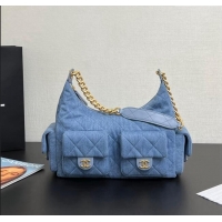 Big Discount Chanel Washed Denim Maxi Hobo Bag AS5302 Light Blue 2024