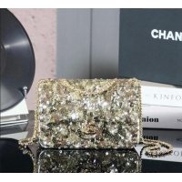 New Fashion Chanel Sequins Flap Bag AS4561 Gold 2024