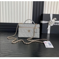 Hot Style Chanel Grained Calfskin Long Vanity Case bag with Chain AP4407 Light Grey 2024