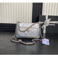 Top Quality Chanel Iridescent Metallic Lambskin Clutch with Chain AP4348 Silver 2024