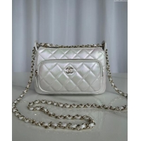 Top Grade Chanel Iridescent Metallic Lambskin Clutch with Chain AP4349 Silver 2024