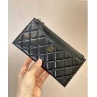 New Release Creation Chanel Lambskin Bill Holder Pouch A84107 Black/Gold 2024