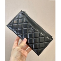 Top Grade Chanel Lambskin Bill Holder Pouch A84107 Black/Silver 2024