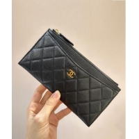 Grade Quality Chanel Grained Calfskin Bill Holder Pouch A84107 Black/Gold 2024