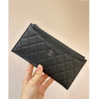 Market Sells Chanel Grained Calfskin Bill Holder Pouch A84107 Black/Silver 2024