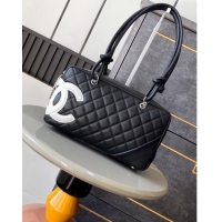 Best Price Chanel Quilted Leather Bowling bag with Maxi CC A6329 Black/White 2024