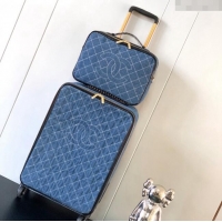 New Fashion Chanel Denim Luggage Travel Bag And Vanity Case 20 Inches A1111 Blue 2023