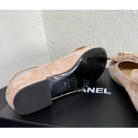 Popular Style Chanel Suede Mary Janes Ballet Flats with Strass CC Bow G46022 Nude 1121013