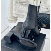 Good Quality Chanel Lambskin Heel Ankle Boots 7cm with Strass CC Bow Black 121018