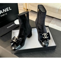 Best Product Chanel Velvet Heel Ankle Boots with Strass CC Bow Black 1121021