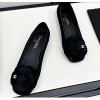 Durable Chanel Suede Ballet Flats with Camellia Bloom Black 121024