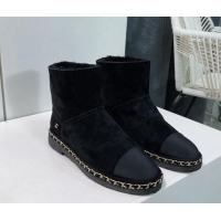 Luxury Cheap Chanel Suede Snow Boots with Chain Black 1121036