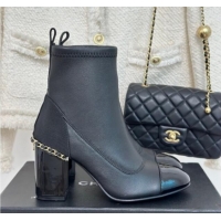 Luxurious Chanel Calfskin Ankle Boots 8.5cm with Chain Black  1121042