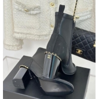 Luxurious Chanel Calfskin Ankle Boots 8.5cm with Chain Black  1121042