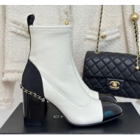 Best Grade Chanel Calfskin Ankle Boots 8.5cm with Chain White 1121043