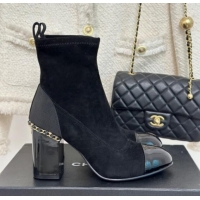 Super Chanel Suede Ankle Boots 8.5cm with Chain Black 1121044