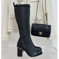 Good Looking Chanel Calfskin High Boots 8.5cm with Chain Black 1121045