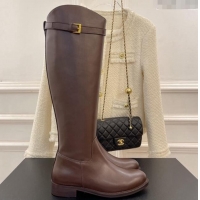 Pretty Style Chanel Calfskin High Boots 3cm with Buckle Brown 121049