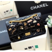 Luxury Cheap Chanel Medium 2.55 Aged Calfskin Classic Flap Bag with Badge A37586 Black/Gold (Original Quality)