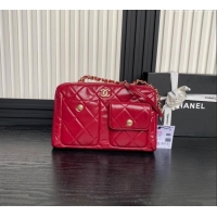 Famous Brand Chanel Shiny Calfskin Large Bowling Bag with Pockets AS4933 Red 2024