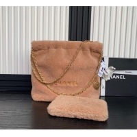 Good Quality Chanel 22 Shearling Small Shopping Bag AS3260 Light Brown 2024