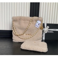 Big Discount Chanel 22 Shearling Small Shopping Bag AS3260 Pale Pink 2024