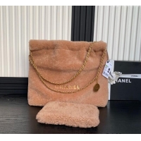 Top Grade Chanel 22 Shearling Shopping Bag AS3261 Light Brown 2024