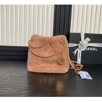 Top Design Chanel Shearling 22 Mini Shopping bag AS3980 Light Brown 2024