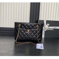 Top Grade Chanel Shiny Lambskin Small Shopping Bag AS5215 Black 2024