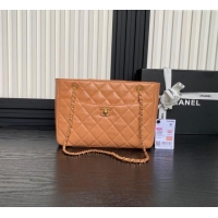 Cheapest Chanel Shiny Lambskin Small Shopping Bag AS5215 Camel Brown 2024