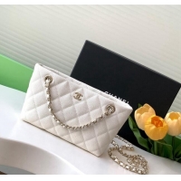 Super Quality Chanel Grained Shiny Calfskin Classic Clutch with Chain AP4423 White 2024