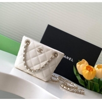 Inexpensive Chanel Grained Shiny Calfskin Classic Clutch with Chain AP4422 White 2024