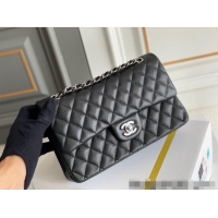 Good Product Chanel Quilted Grained Calfskin Classic Medium Flap bag A01112 Black/Silver 2024