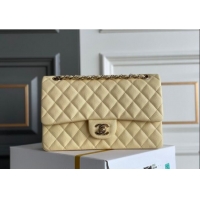 Best Quality Chanel Quilted Grained Calfskin Classic Medium Flap bag A01112 Light Yellow 2024