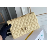 Best Quality Chanel Quilted Grained Calfskin Classic Medium Flap bag A01112 Light Yellow 2024