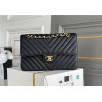 Good Taste Chanel Chevron Grained Calfskin Classic Medium Flap bag A01112 Black/Gold 2024