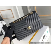 Good Taste Chanel Chevron Grained Calfskin Classic Medium Flap bag A01112 Black/Gold 2024