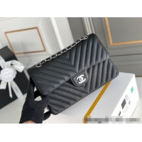 Original Cheap Chanel Chevron Grained Calfskin Classic Medium Flap bag A01112 Black/Silver 2024