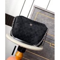 Top Grade Chanel Vintage Quilted Suede Shopping Bag 1207 Black 2024