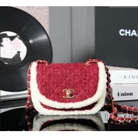 Market Sells Chanel Snow Tweed & Shearling Flap bag 1207 Red 2024