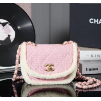 Top Grade Chanel Snow Tweed & Shearling Flap bag 1207 Light Pink 2024