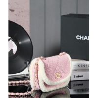 Top Grade Chanel Snow Tweed & Shearling Flap bag 1207 Light Pink 2024