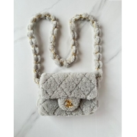 Well Crafted Chanel Shearling Mini Flap Bag with CC Chain AS5175 Grey 2024