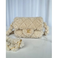 Luxury Classic Chanel Shearling Mini Flap Bag with CC Chain AS5175 Beige 2024