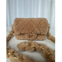 New Release Creation Chanel Shearling Mini Flap Bag with CC Chain AS5175 Brown 2024 