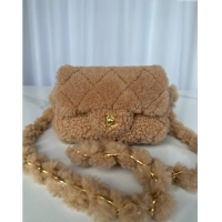 New Release Creation Chanel Shearling Mini Flap Bag with CC Chain AS5175 Brown 2024 