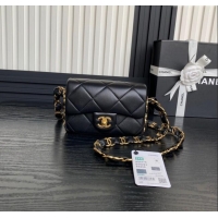 Well Crafted Chanel Lambskin Mini Flap Bag with CC Chain AS5175 Black 2024